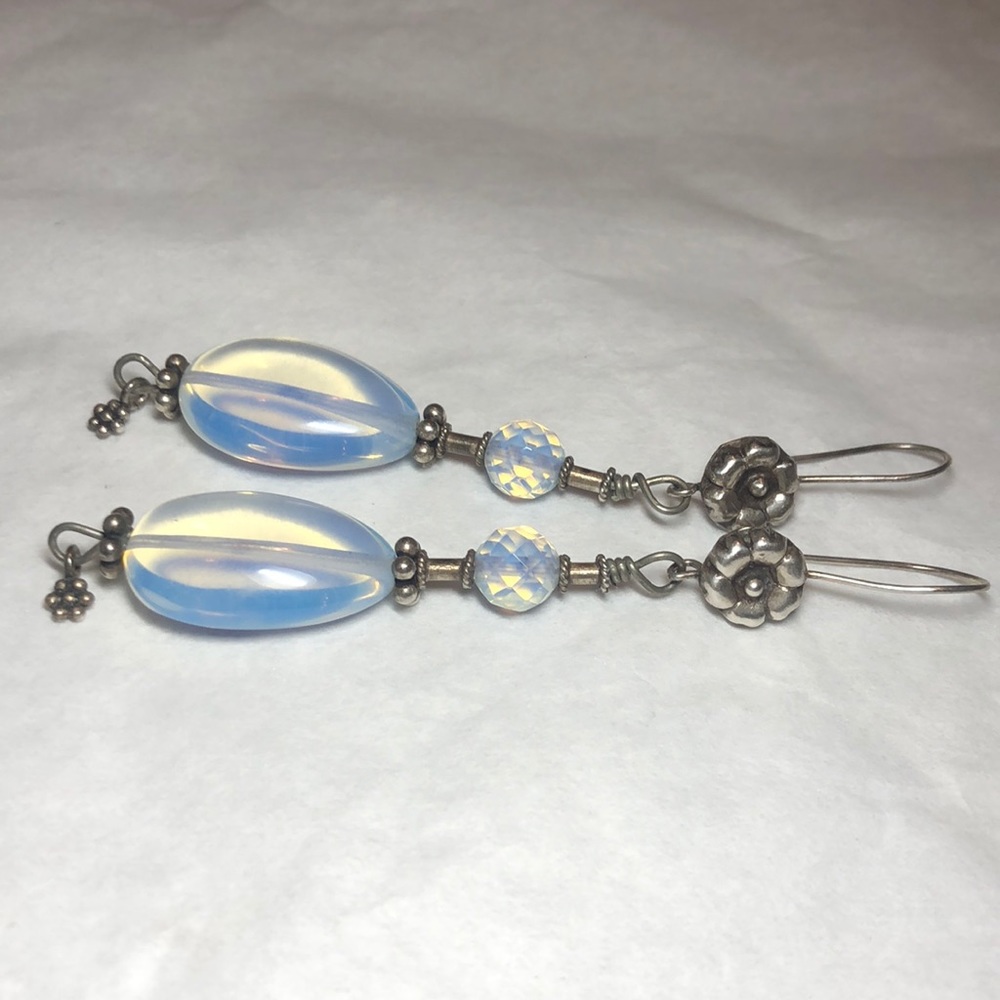 Sterling and Opalite Dramatic Floral Earrings